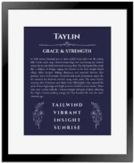 Taylin custom name print for wall display in navy blue with black matte frame