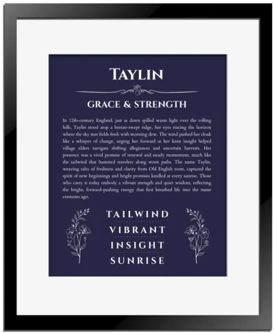 Taylin custom name print for wall display in navy blue with black matte frame
