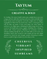 Taytum custom name art showing meaning and origin in dark green