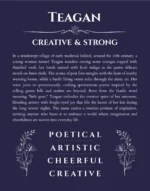 Teagan name origin print with meaning and traits in navy blue