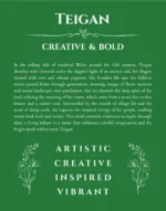 Teigan personalized wall art with the story of your name in dark green