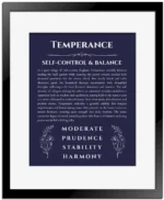 Temperance name meaning gift print in navy blue with black matte frame