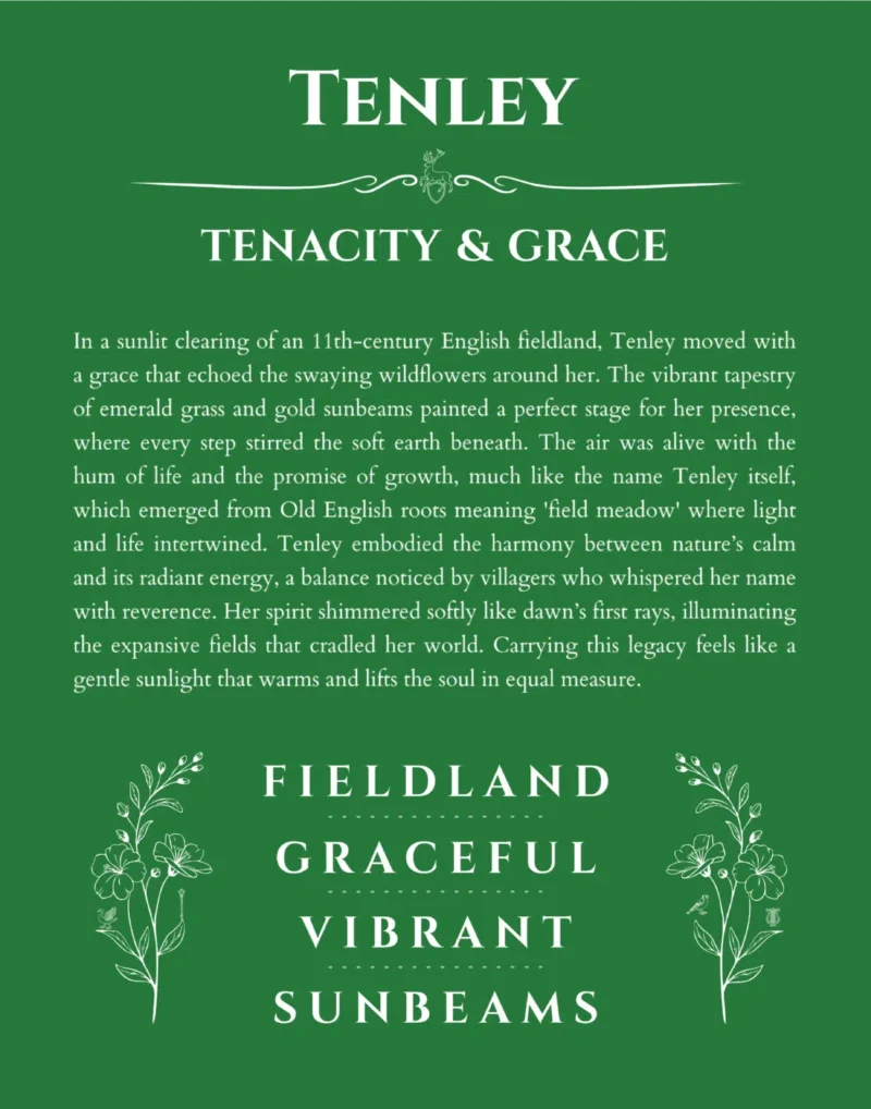 Tenley personalized wall art with the story of your name in dark green