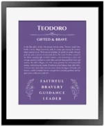 Teodoro custom name print for wall display in purple with black matte frame