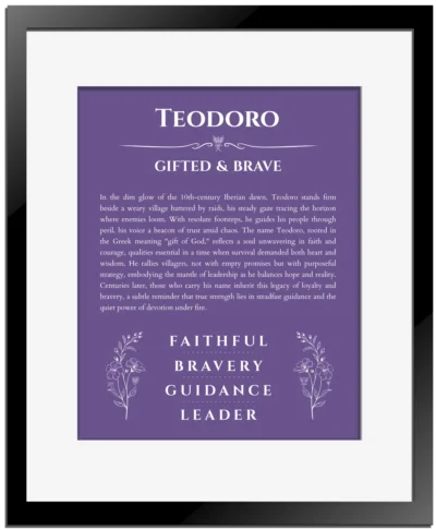Teodoro custom name print for wall display in purple with black matte frame