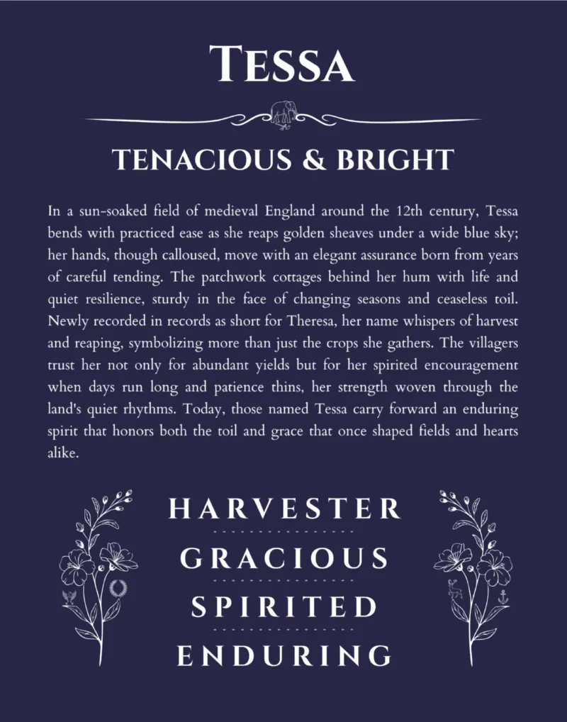 Tessa personalized wall art with the story of your name in navy blue