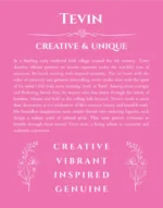 Tevin personalized name print with origin and traits in pink