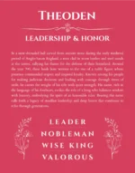Theoden personalized name print with origin and traits in red