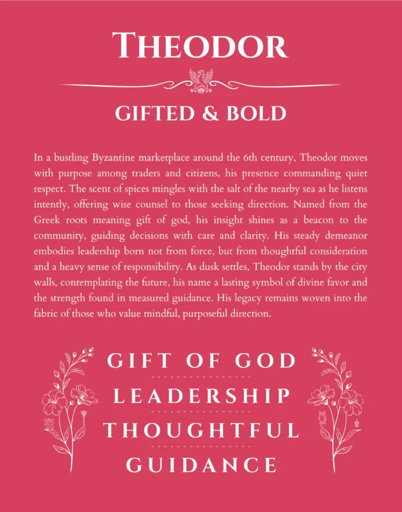 Theodor personalized wall art with the story of your name in red