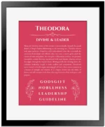 Theodora name meaning gift print in red with black matte frame