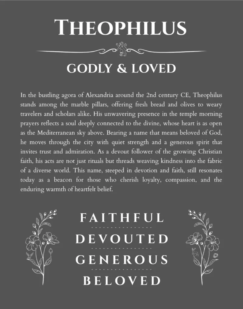 Theophilus name meaning gift print in gray
