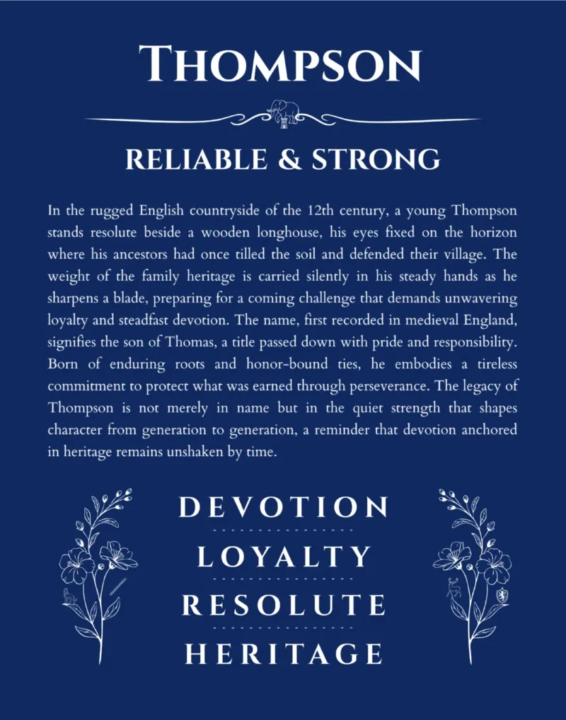 Thompson name meaning gift print in deep blue