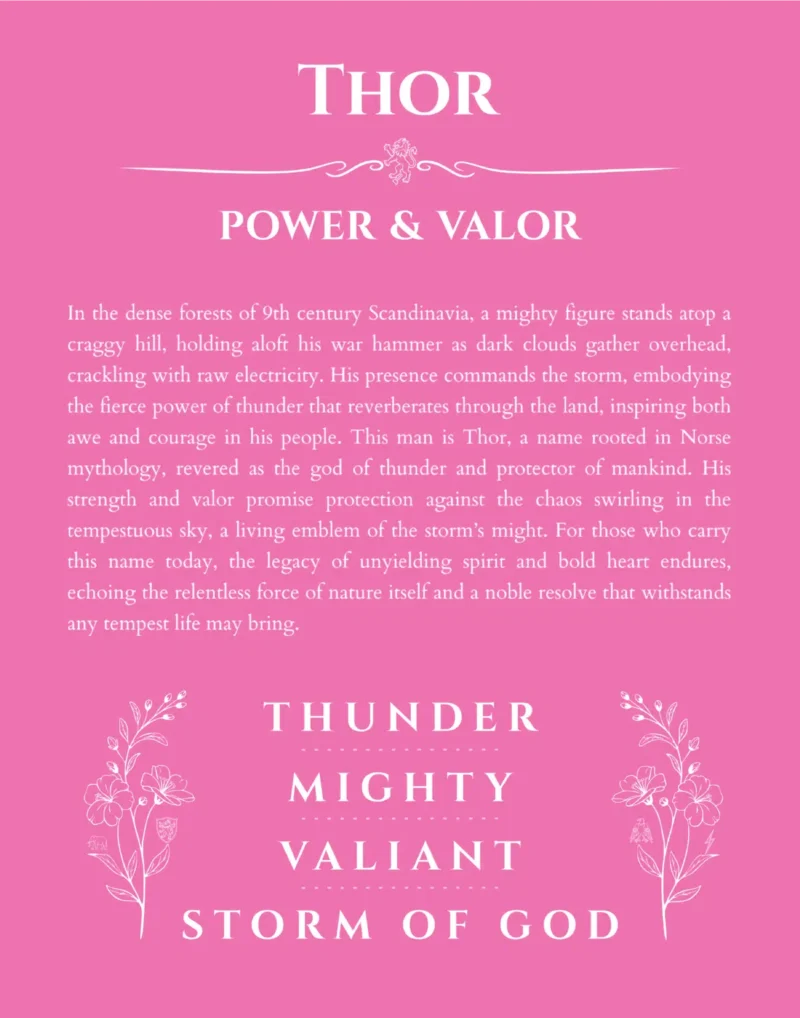 Thor name meaning wall art by Get Your Story in pink