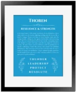 Thoren custom name meaning print in blue with black matte frame