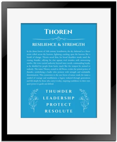 Thoren custom name meaning print in blue with black matte frame