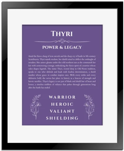 Thyri custom name meaning print in purple with black matte frame
