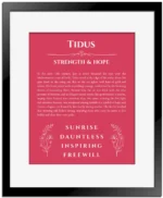 Tidus personalized name art with origin story in red with black matte frame