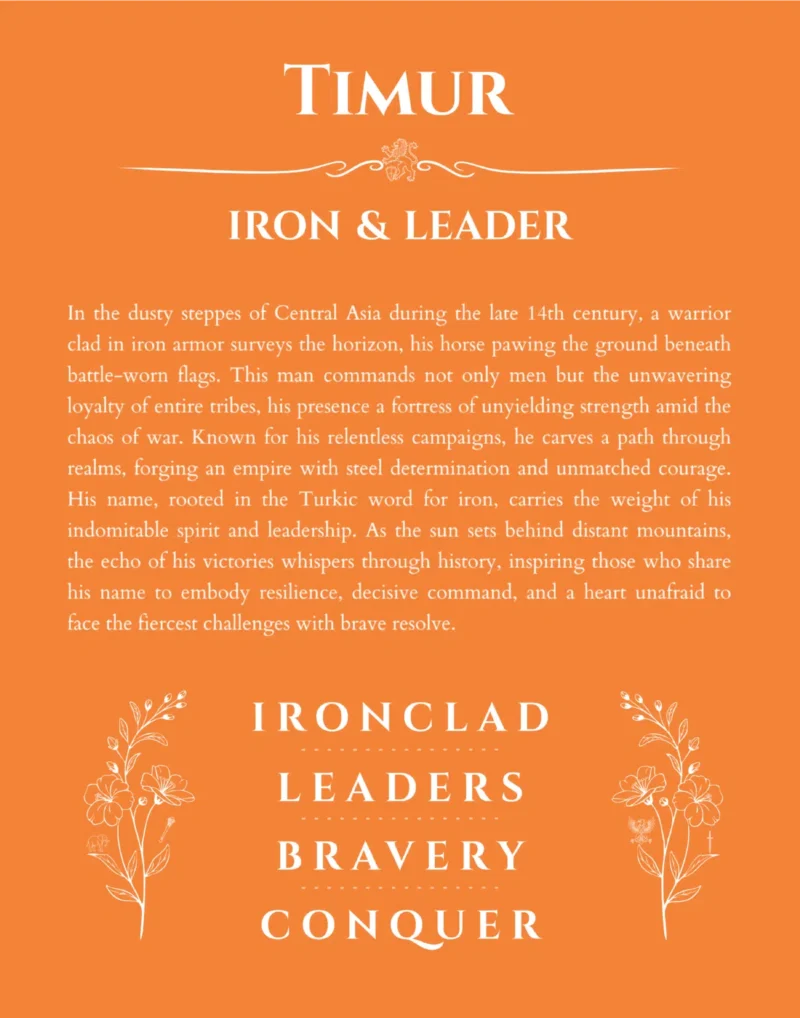 Timur custom name meaning print in orange