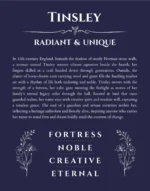 Tinsley personalized name art with origin story in navy blue