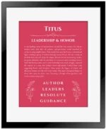 Titus name meaning wall art by Get Your Story in red with black matte frame