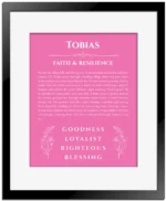 Tobias personalized name meaning print in pink with black matte frame
