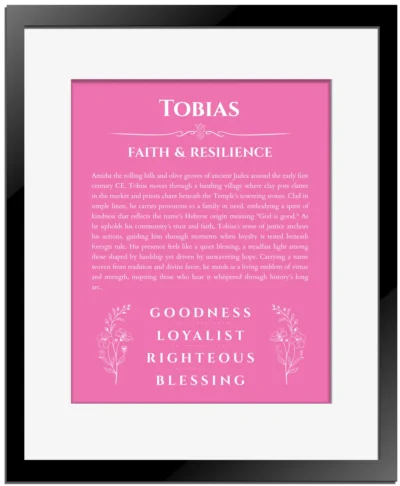 Tobias personalized name meaning print in pink with black matte frame