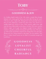 Toby personalized name print with origin and traits in pink