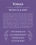 Tomas name origin print with meaning and traits in purple