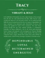 Tracy custom name art showing meaning and origin in dark green