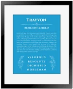 Trayvon custom name print for wall display in blue with black matte frame