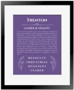 Trenton name meaning wall art by Get Your Story in purple with black matte frame
