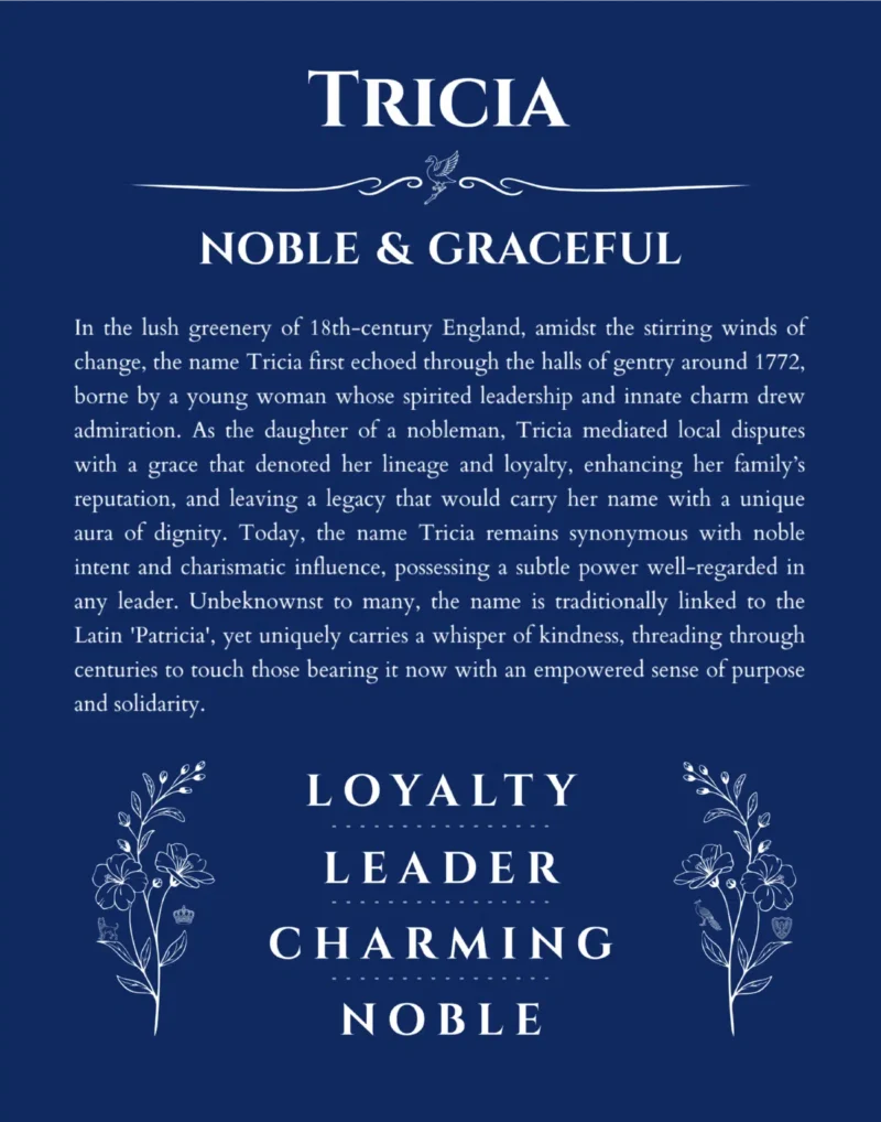Tricia name meaning gift print in deep blue