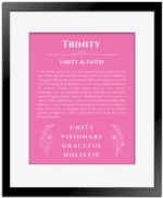 Trinity personalized name meaning print in pink with black matte frame