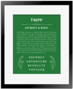Tripp custom name print for wall display in dark green with black matte frame