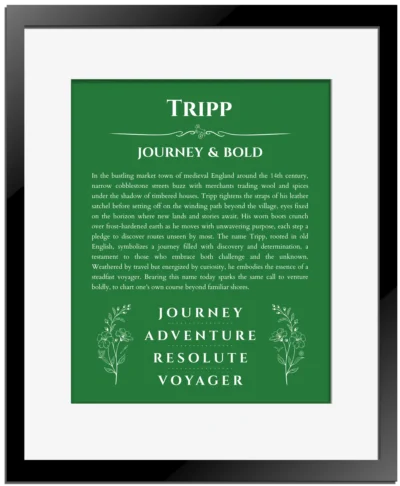 Tripp custom name print for wall display in dark green with black matte frame