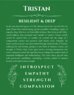 Tristan name origin print with meaning and traits in dark green