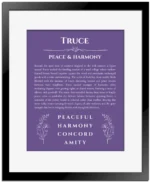 Truce name meaning wall art by Get Your Story in purple with black matte frame