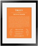 Truitt custom name print for wall display in orange with black matte frame