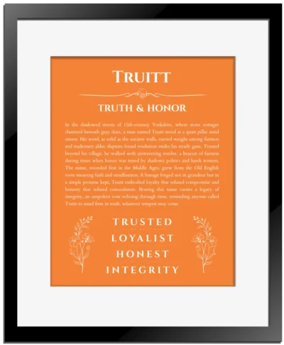Truitt custom name print for wall display in orange with black matte frame