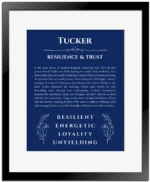 Tucker custom name print for wall display in deep blue with black matte frame