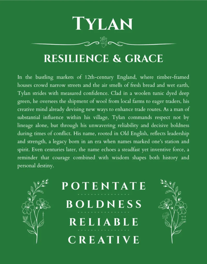 Tylan personalized wall art with the story of your name in dark green