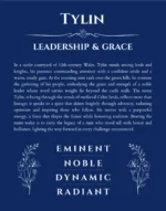 Tylin name origin print with meaning and traits in deep blue