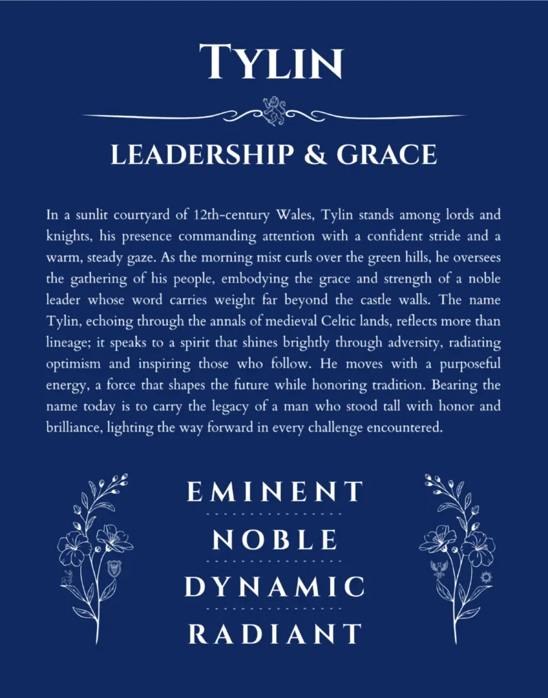 Tylin name origin print with meaning and traits in deep blue