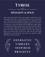 Tyrese personalized name art with origin story in navy blue