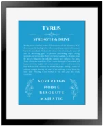 Tyrus name meaning gift print in blue with black matte frame