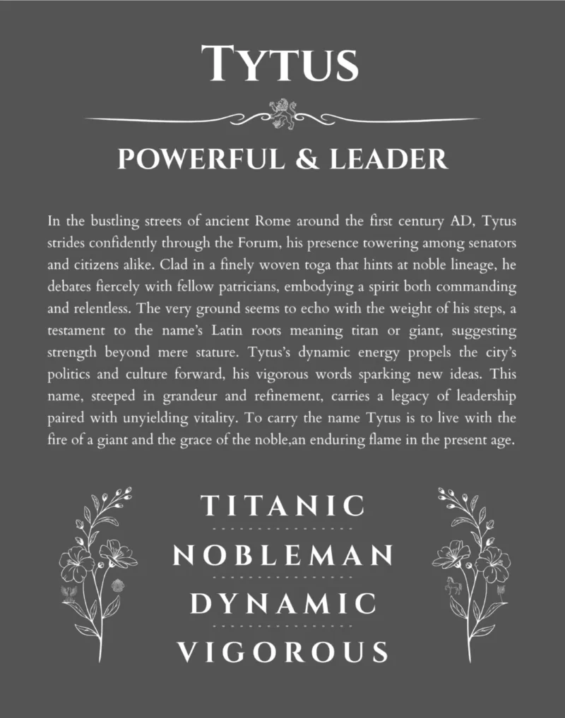Tytus name origin print with meaning and traits in gray