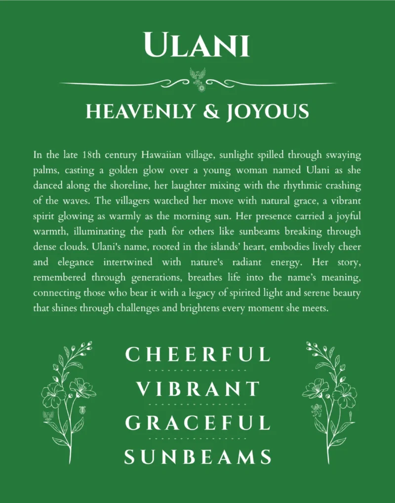 Ulani name meaning wall art by Get Your Story in dark green