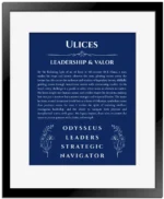 Ulices custom name meaning print in deep blue with black matte frame