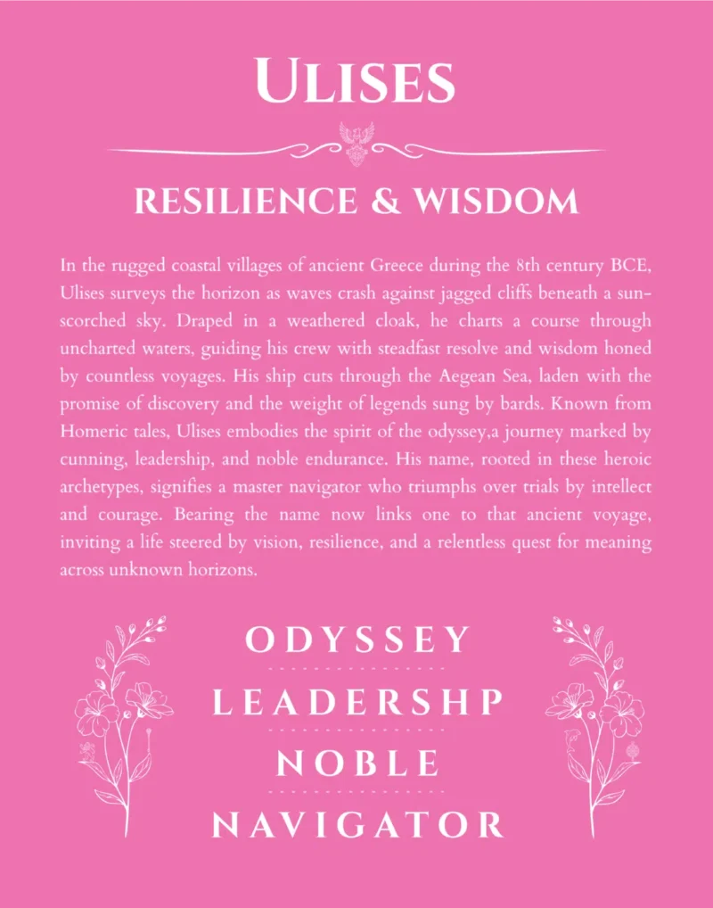 Ulises custom name art showing meaning and origin in pink