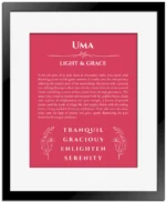 Uma name meaning gift print in red with black matte frame